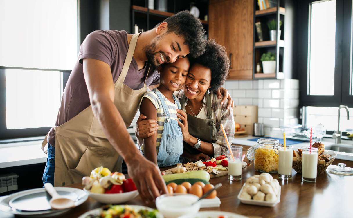 Family making meal together