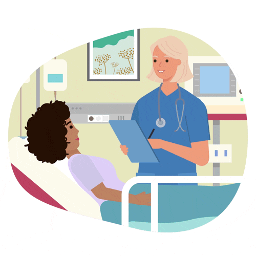 Doctor speaking to patient on hospital bed