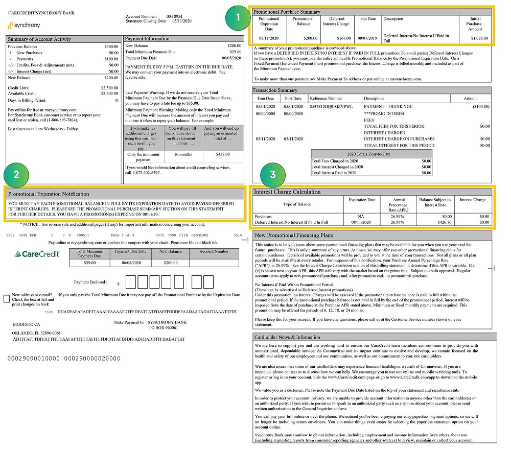 CareCredit Credit Card Statement