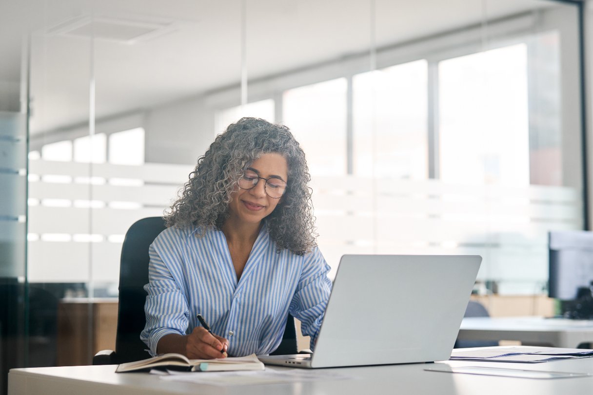 Woman working at a laptop