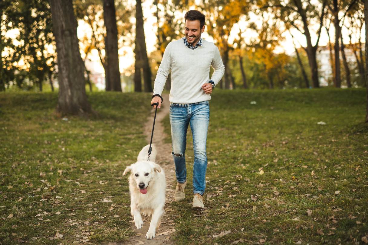 Man walking dog outside