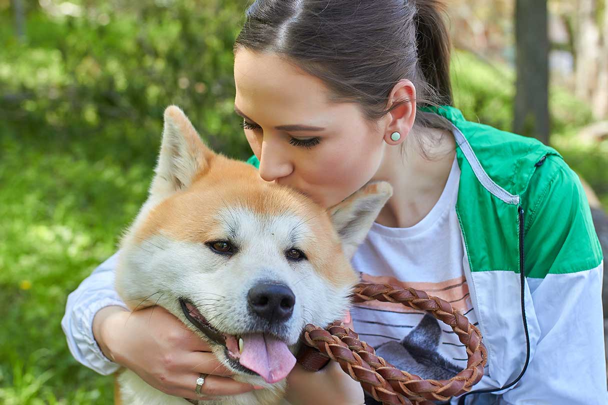 Women kissing dog's head