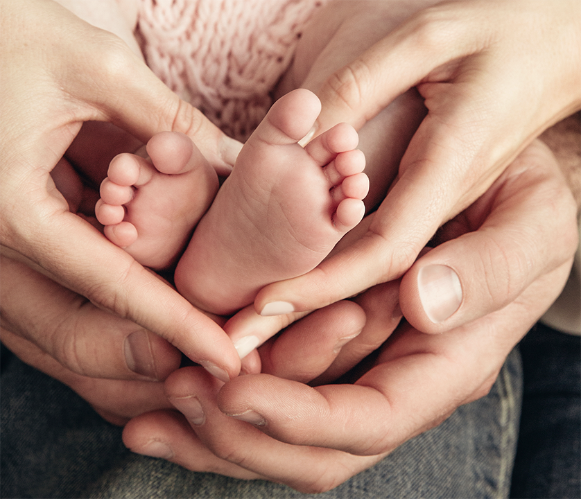 Hands cupping baby feet