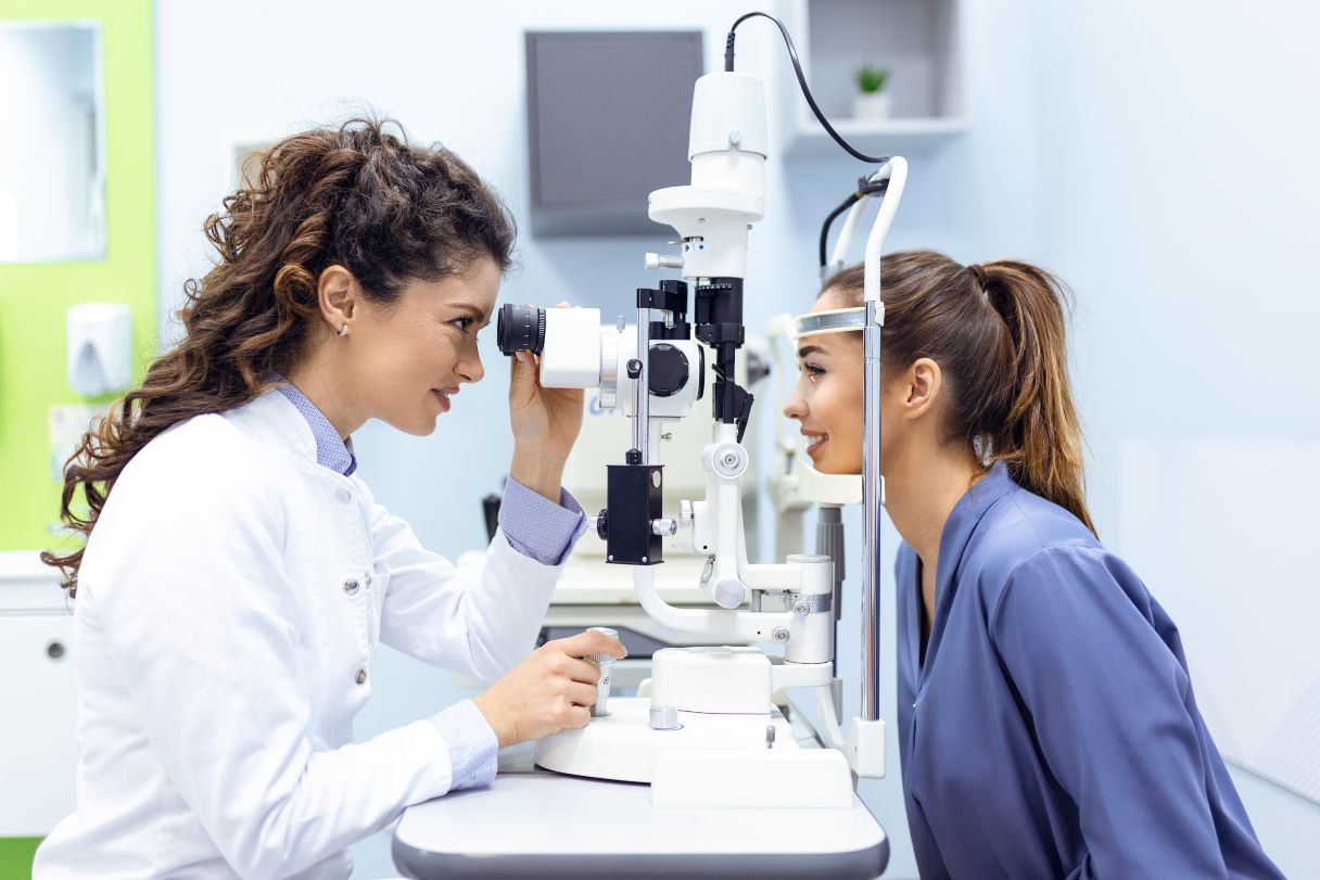 Woman receiving a vision exam