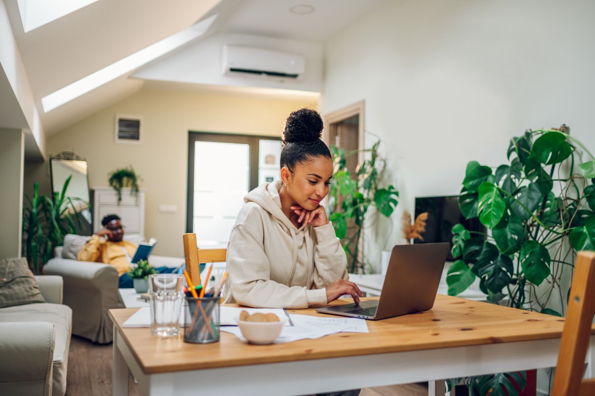 Woman working on her laptop
