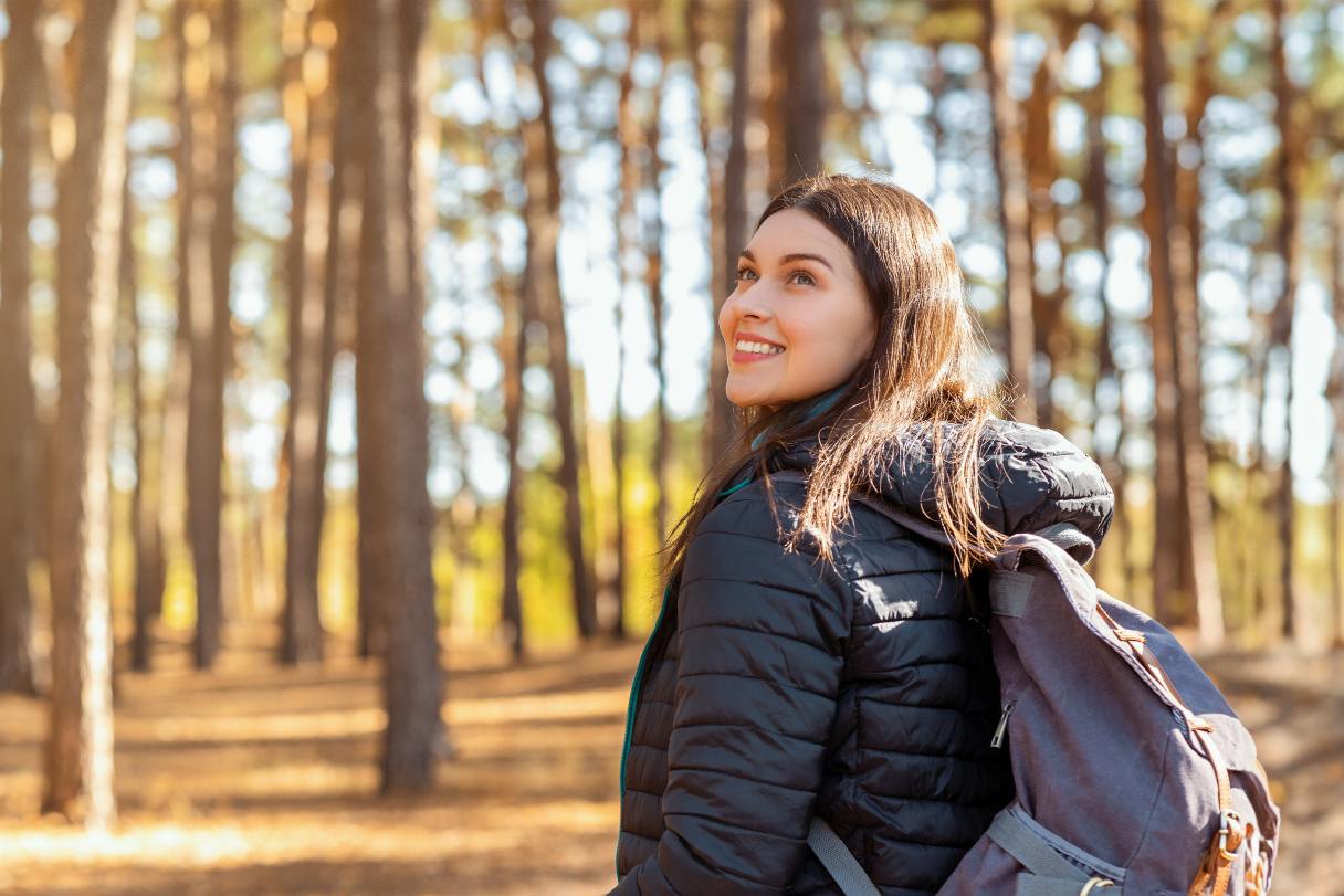 Woman hiking in the woods