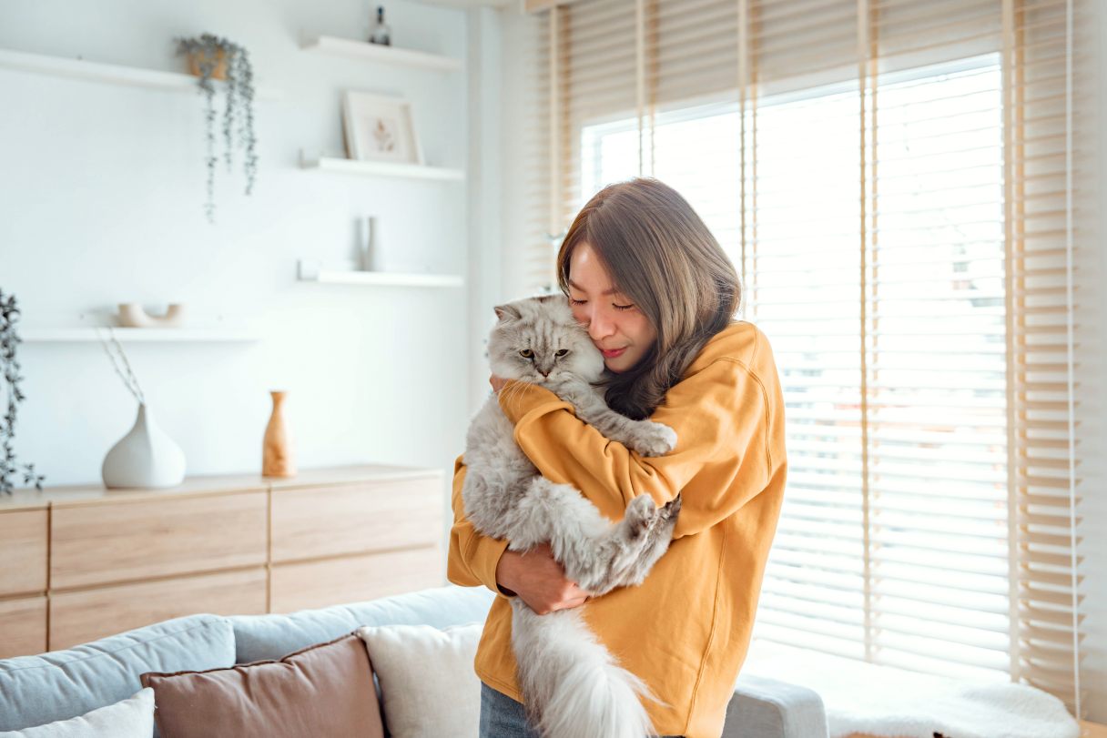 Woman holding a cat