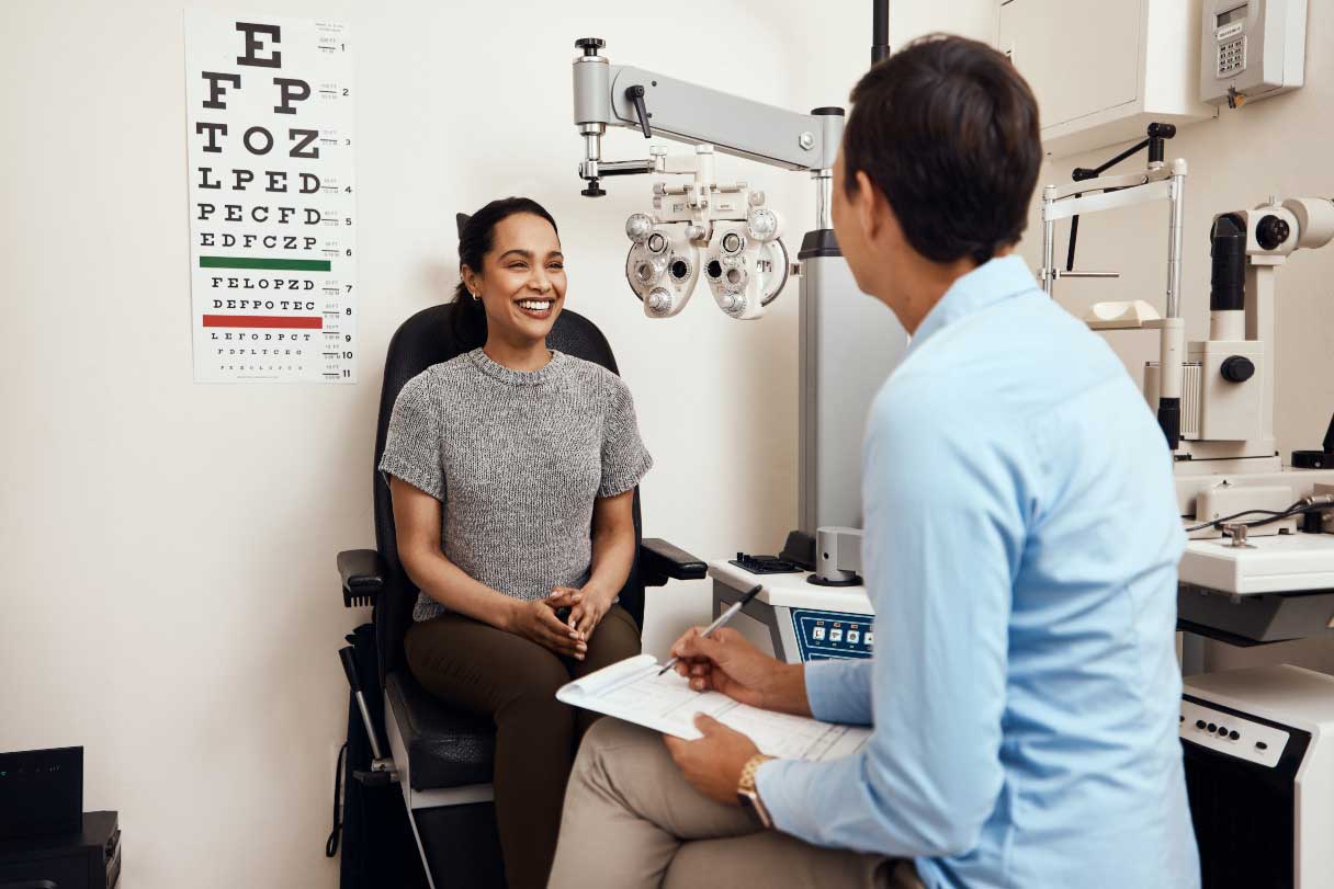 Woman receiving vision exam