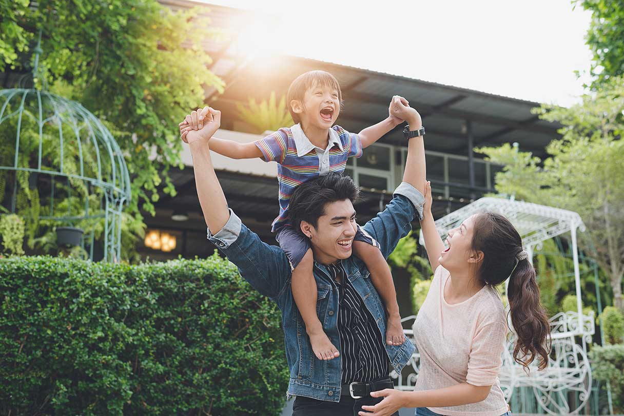 Family playing outside