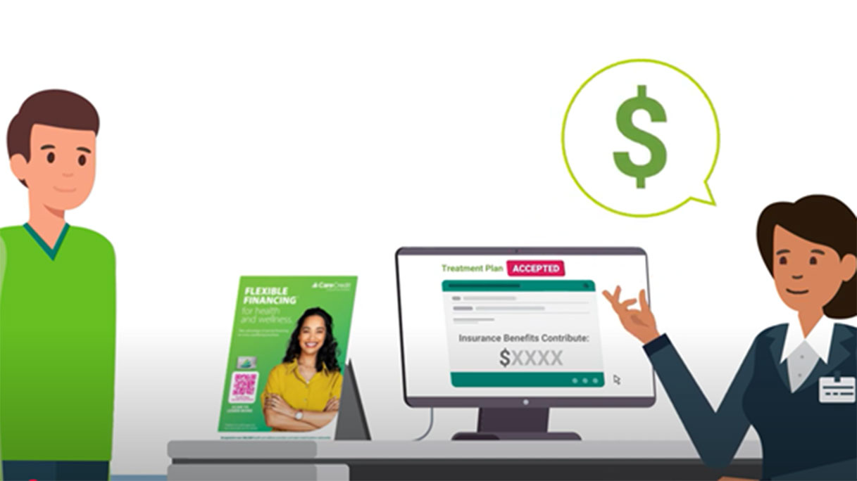 Illustration of a man and woman discussing CareCredit