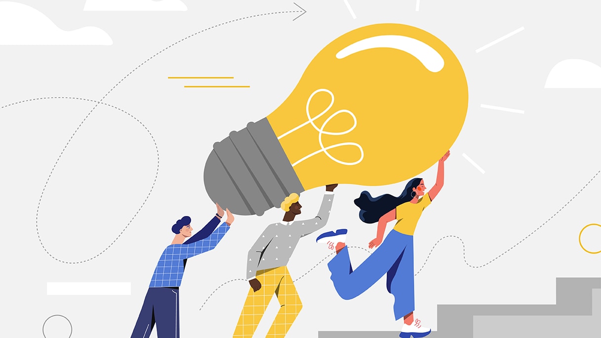 Illustration of people carrying light bulb