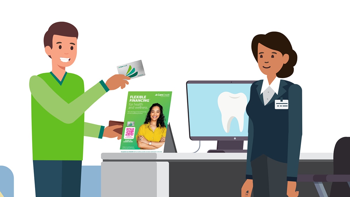 Illustration of man paying with CareCredit credit card