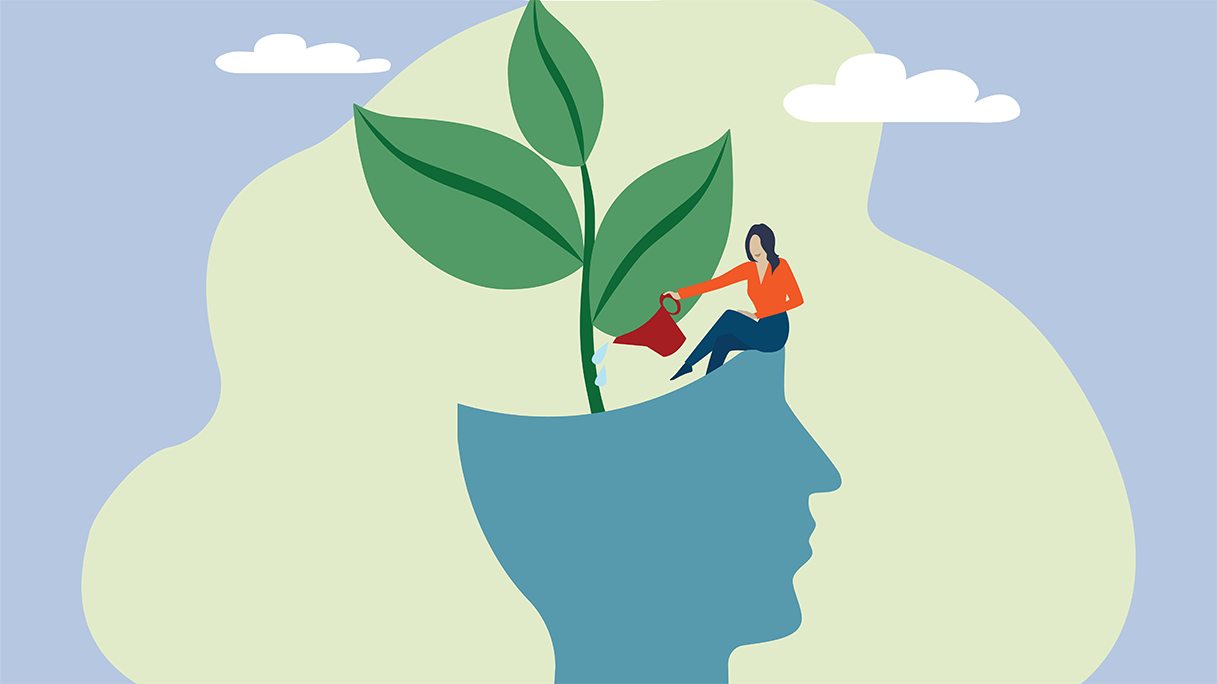 Illustration of plant being water inside a mind