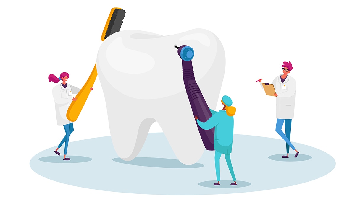 Dental professionals brushing teeth